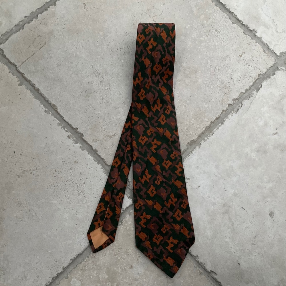 Vtg Towncraft Par Excellence Paddock Penneys Mens Tie Green/Brown Abstract